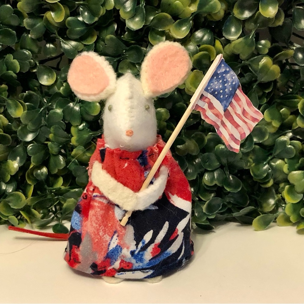 Felt Mouse Art Doll with Flag celebrating America 250 Hand-sewn Patriotic